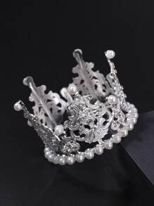 1pc Diamond & Pearl Crown Cake Topper For Birthday Party Royal - Silver - View 4