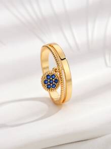 1 件 18k 镀金方晶锆石吊坠戒指，适合日常佩戴 - 金黃色 - 查看 2