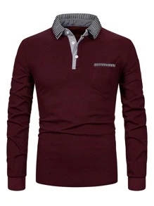 Men Striped Print Polo Shirt - Burgundy - View 3