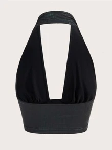 SHEIN ICON Crocodile Embossed Backless PU Halter Top