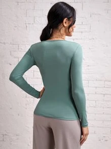 SHEIN Maternity Scoop Neck Half Button Nursing Tee