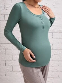 SHEIN Maternity Scoop Neck Half Button Nursing Tee