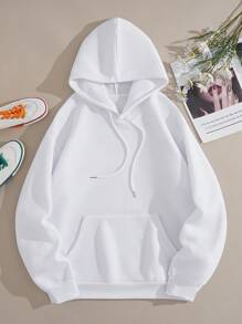 INAWLY Butterfly Print Drawstring Thermal Lined Hoodie - White - View 2