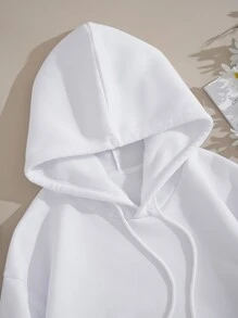 INAWLY Butterfly Print Drawstring Thermal Lined Hoodie - White - View 4