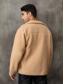 Men Zip Up Teddy Coat - Camel - View 2