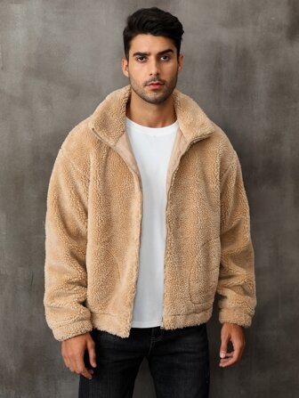 男士拉鏈開襟法蘭絨夾克