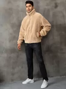 Men Zip Up Flannel Jacket