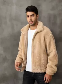 Men Zip Up Flannel Jacket