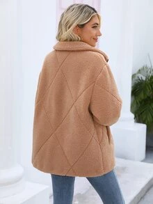 RELISH NOLESS 拉鏈開襟絨毛外套 - 杏色 - 查看 2