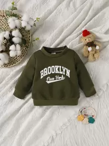 Baby Boy Letter Graphic Sweatshirt - Army Green - View 1