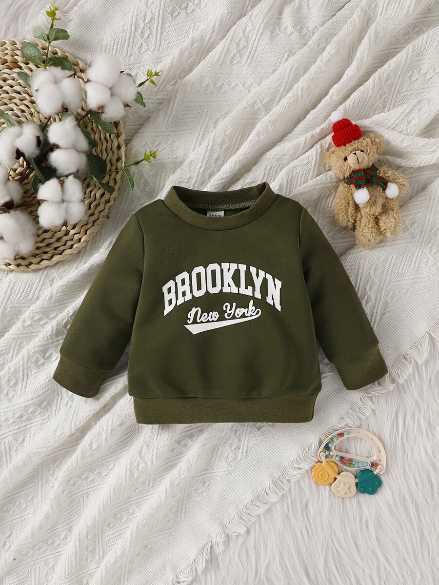 Baby Boy Letter Graphic Sweatshirt - Army Green - View 1