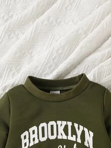 Baby Boy Letter Graphic Sweatshirt - Army Green - View 5