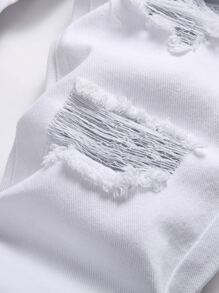 男士破洞修身直筒牛仔裤 - 白色 - 查看 6