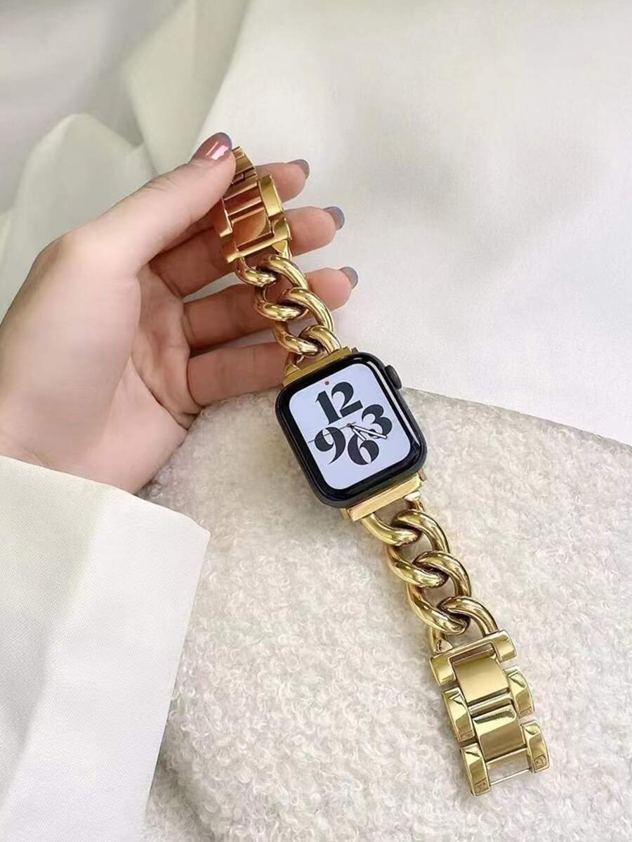 1 pieza Correa de reloj compatible con Apple Watch con diseño de cadena - Dorado - Ver 1
