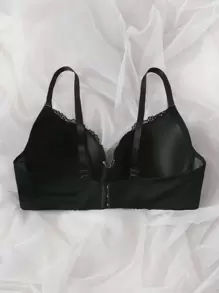 Plus Contrast Lace Underwire Bra Lingerie - Black - View 2