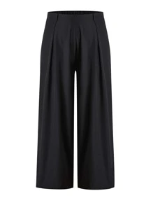 Plus Solid Wide Leg Trousers - Black - View 1
