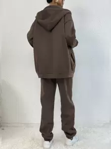 Flirla Áo hoodie và quần nỉ có dây rút và họa tiết chữ thả vai - Cà phê nâu - Xem 2