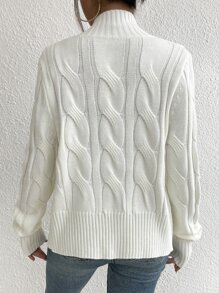 SHEIN Essnce Cable Knit Zip Up Cardigan - White - View 2