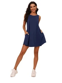 SHEIN LUNE Vestido con bolsillo lateral - Azul Marino - Ver 2