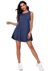 SHEIN LUNE Vestido con bolsillo lateral - Azul Marino - Ver 3