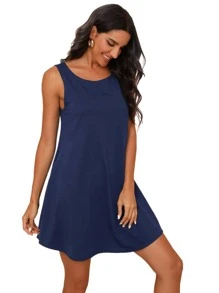 SHEIN LUNE Vestido con bolsillo lateral - Azul Marino - Ver 5