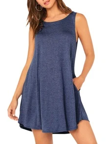 SHEIN LUNE Vestido con bolsillo lateral - Azul Marino - Ver 6