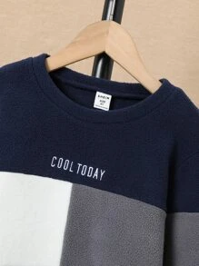 Boys Letter Embroidery Colourblock Sweatshirt Without Shirt - Navy Blue - View 4