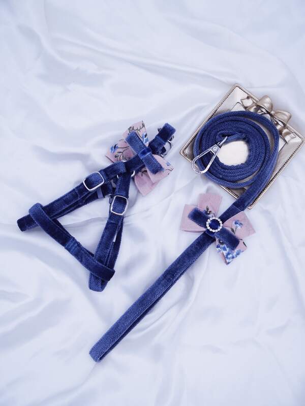 PINCOOL مقود حيوانات أليفة مزخرف بعقدة الفراشة و مضفور طقم واحد