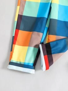 SHEIN 小男童格紋補丁貼口袋背帶連身褲