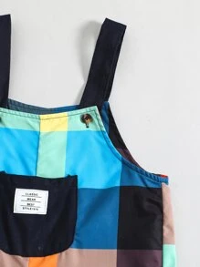 SHEIN 小男童格紋補丁貼口袋背帶連身褲