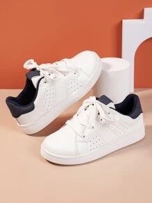 男孩拼接面前綁帶板鞋 - 白色 - 查看 2