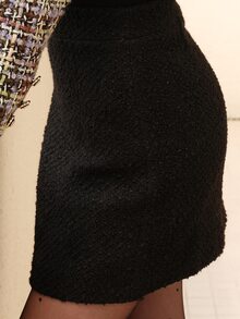 Plain Color Thick Fabric Skirt, Fall/Winter - Black - View 4