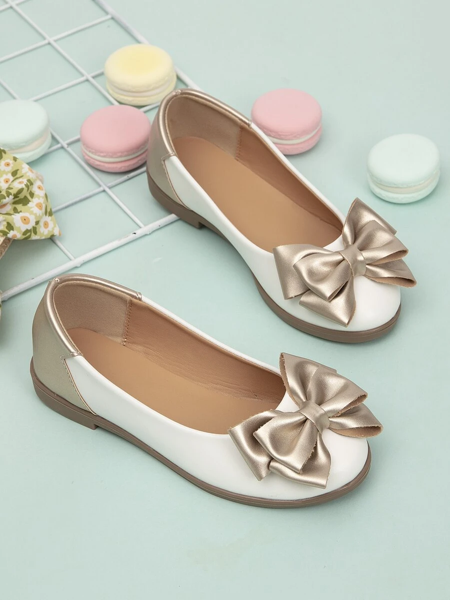 女孩蝴蝶結裝飾芭蕾舞鞋 - 金色 - 查看 1