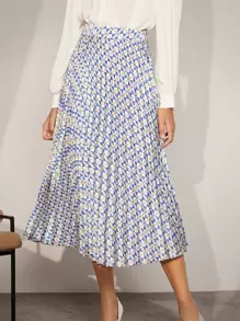 BizChic Allover Print Pleated Skirt Workwear