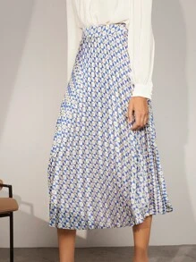 BizChic Allover Print Pleated Skirt Workwear