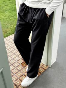 Manfinity Hombres Pantalones con bolsillo oblicuo - Negro - Ver 1