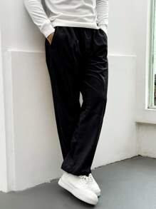 Manfinity Hombres Pantalones con bolsillo oblicuo - Negro - Ver 4