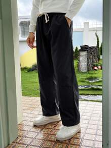 Manfinity Hombres Pantalones con bolsillo oblicuo - Negro - Ver 6