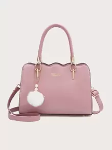 Pom-pom Decor Scallop Trim Satchel Bag