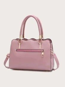 Pom-pom Decor Scallop Trim Satchel Bag