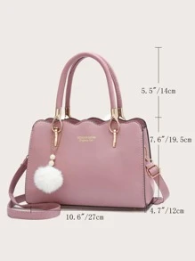Pom-pom Decor Scallop Trim Satchel Bag