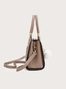Pom-Pom Decor Scallop Trim Satchel Bag, Mother's Day Gift For Mom