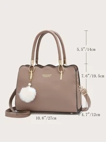 Pom-Pom Decor Scallop Trim Satchel Bag, Mother's Day Gift For Mom