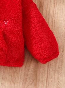 Baby Letter Embroidery Teddy Hoodie & Trousers - Red - View 3
