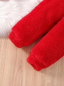 Baby Letter Embroidery Teddy Hoodie & Trousers - Red - View 5