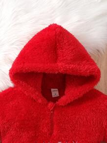 Baby Letter Embroidery Teddy Hoodie & Trousers - Red - View 6