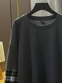 Mulvari Plus Plaid Drop Shoulder 2 In 1 Sweatshirt - Dark Grey - View 3