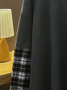 Mulvari Plus Plaid Drop Shoulder 2 In 1 Sweatshirt - Dark Grey - View 4