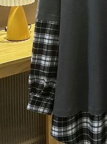 Mulvari Plus Plaid Drop Shoulder 2 In 1 Sweatshirt - Dark Grey - View 5