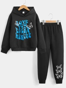 SHEIN Explorewe Bộ hai mảnh Gái Slogan Loại bướm Giải trí - màu đen - Xem 1